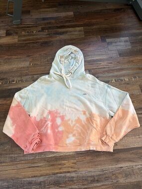 Re/Done Pastel Tie-Dye Cropped Hoodie in Blue, Pink & Peach